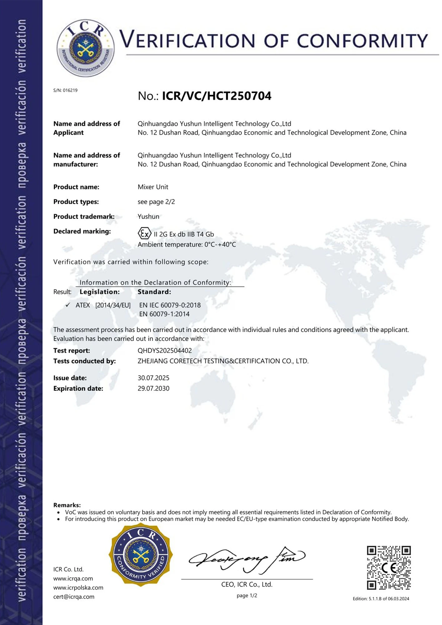 ATEX Certificate ATEX Certificate